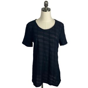 Armani Collezioni SS Textured Check Knit Black Top